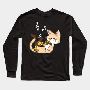 Saxophone Music Cat T-Shirt Funny Pet Gift Idea Long Sleeve T-Shirt